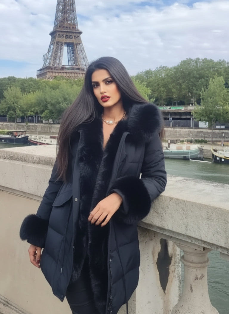 "Élégance Paris Long Puffer – Faux Fur"